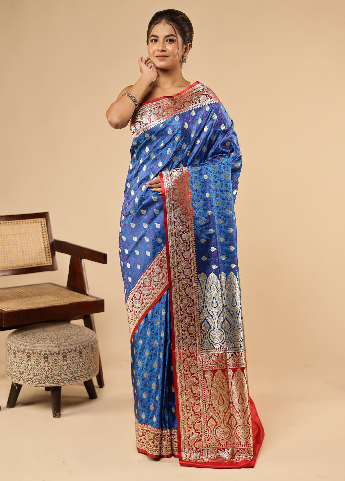 Blue Tanchoi Silk Saree With Blouse Piece