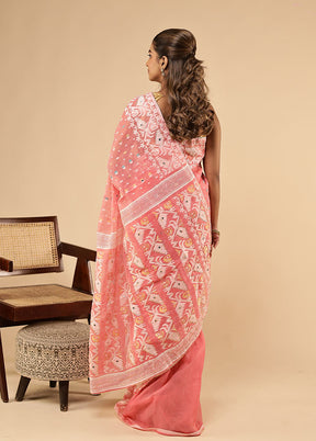 Pink Khadi Cotton Saree With Blouse Piece