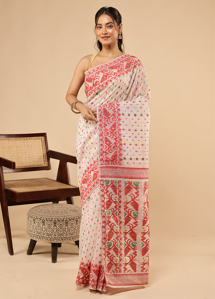 White Khadi Cotton Saree With Blouse Piece