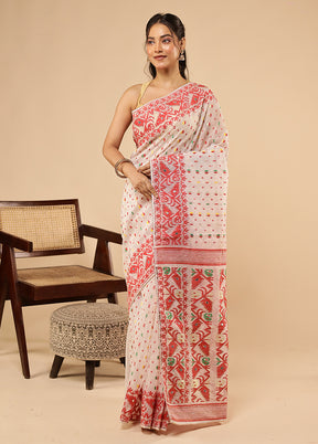 White Khadi Cotton Saree With Blouse Piece