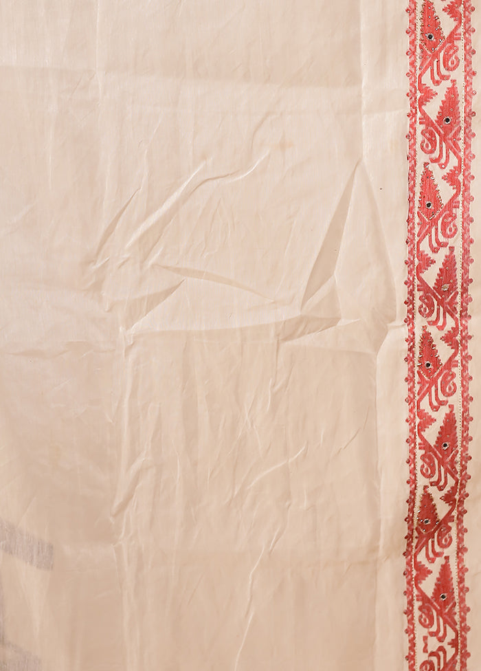 White Khadi Cotton Saree With Blouse Piece
