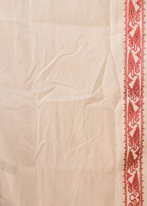 White Khadi Cotton Saree With Blouse Piece