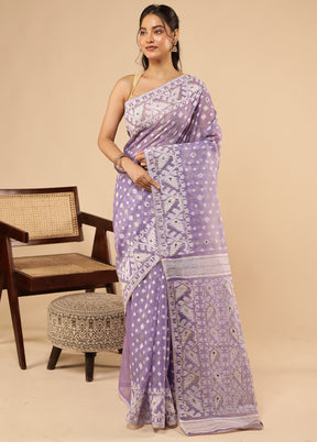 Purple Khadi Cotton Saree With Blouse Piece