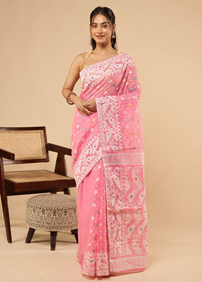 Pink Khadi Cotton Saree With Blouse Piece