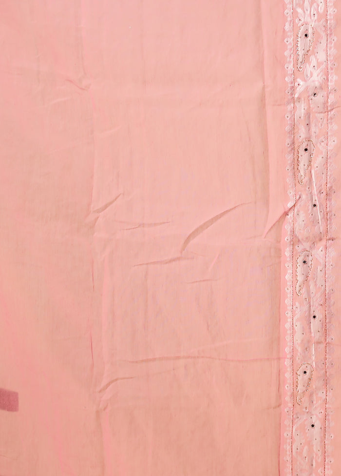 Pink Khadi Cotton Saree With Blouse Piece