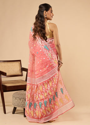 Pink Khadi Cotton Saree With Blouse Piece