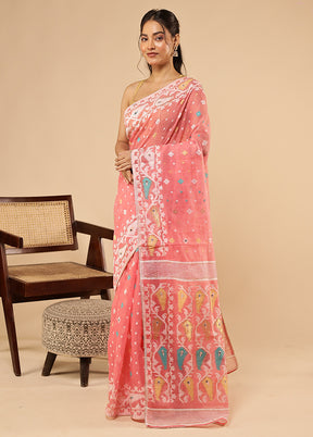 Pink Khadi Cotton Saree With Blouse Piece