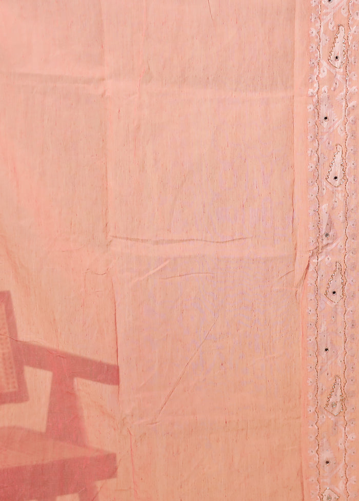 Pink Khadi Cotton Saree With Blouse Piece