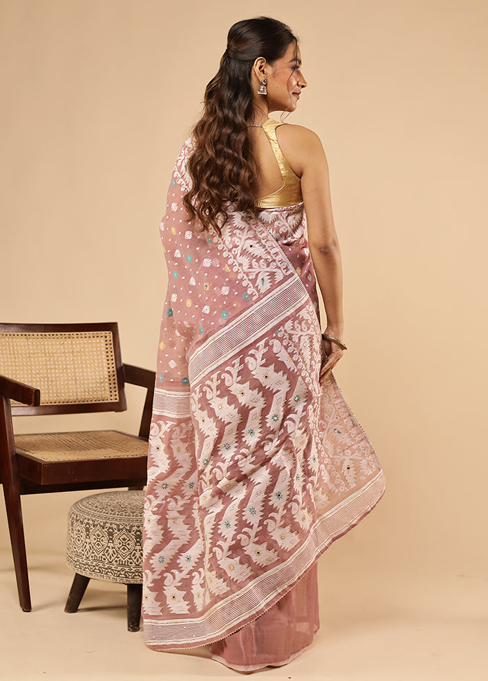 Purple Khadi Cotton Saree With Blouse Piece