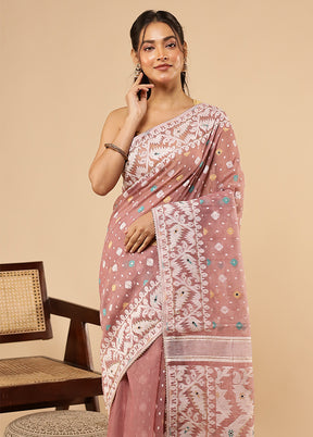 Purple Khadi Cotton Saree With Blouse Piece