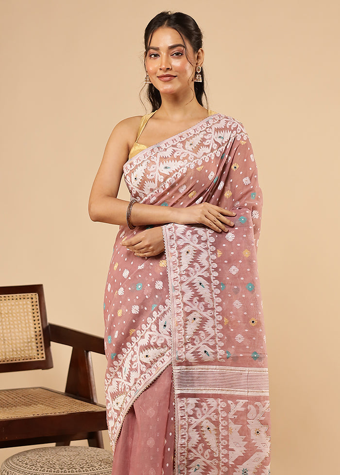 Purple Khadi Cotton Saree With Blouse Piece