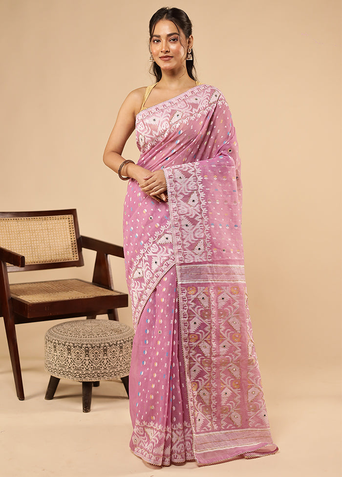 Purple Khadi Cotton Saree With Blouse Piece