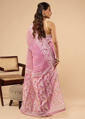 Purple Khadi Cotton Saree With Blouse Piece