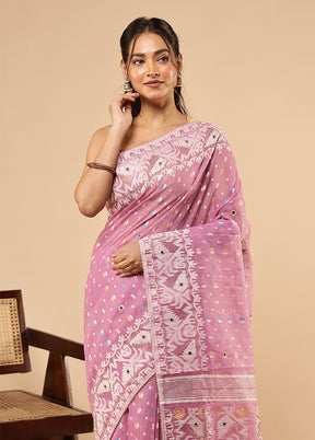 Purple Khadi Cotton Saree With Blouse Piece