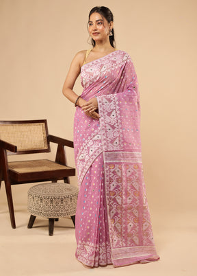 Purple Khadi Cotton Saree With Blouse Piece