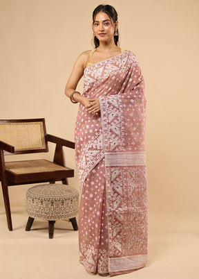 Purple Khadi Cotton Saree With Blouse Piece