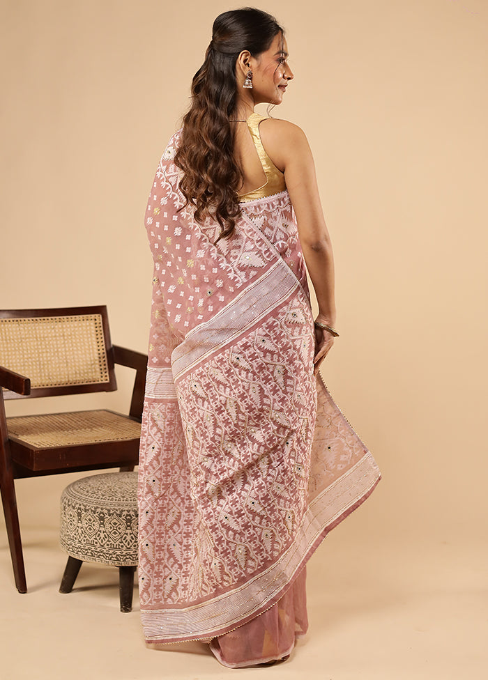 Purple Khadi Cotton Saree With Blouse Piece