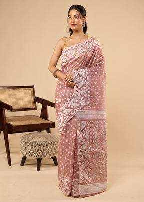 Purple Khadi Cotton Saree With Blouse Piece