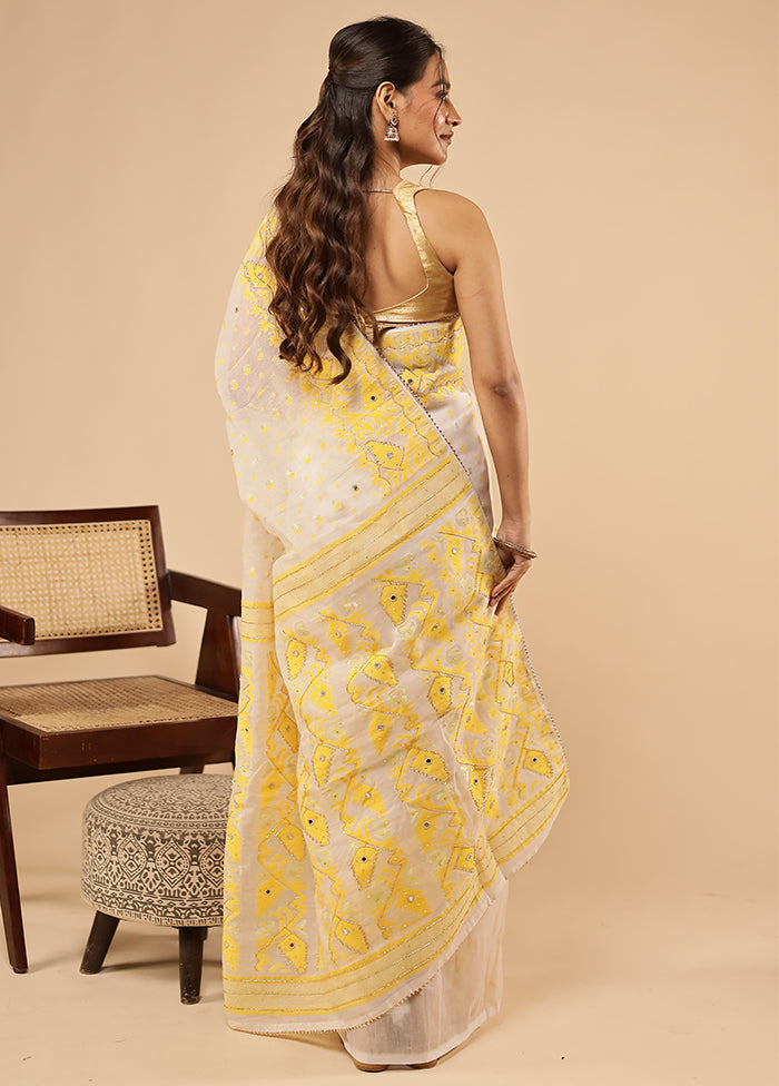 White Khadi Cotton Saree With Blouse Piece