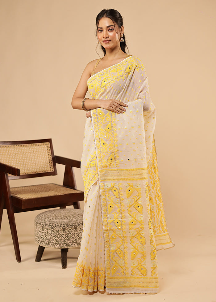 White Khadi Cotton Saree With Blouse Piece