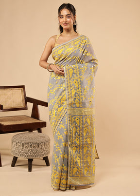 Grey Khadi Cotton Saree With Blouse Piece