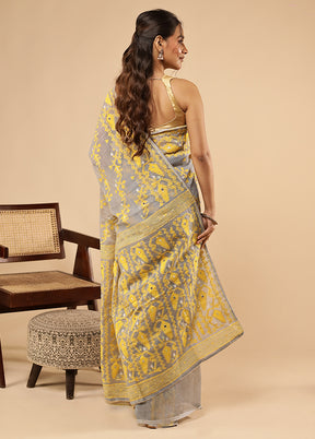 Grey Khadi Cotton Saree With Blouse Piece