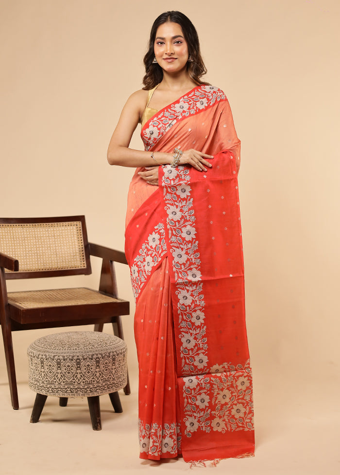 Orange Dupion Silk Saree With Blouse Piece