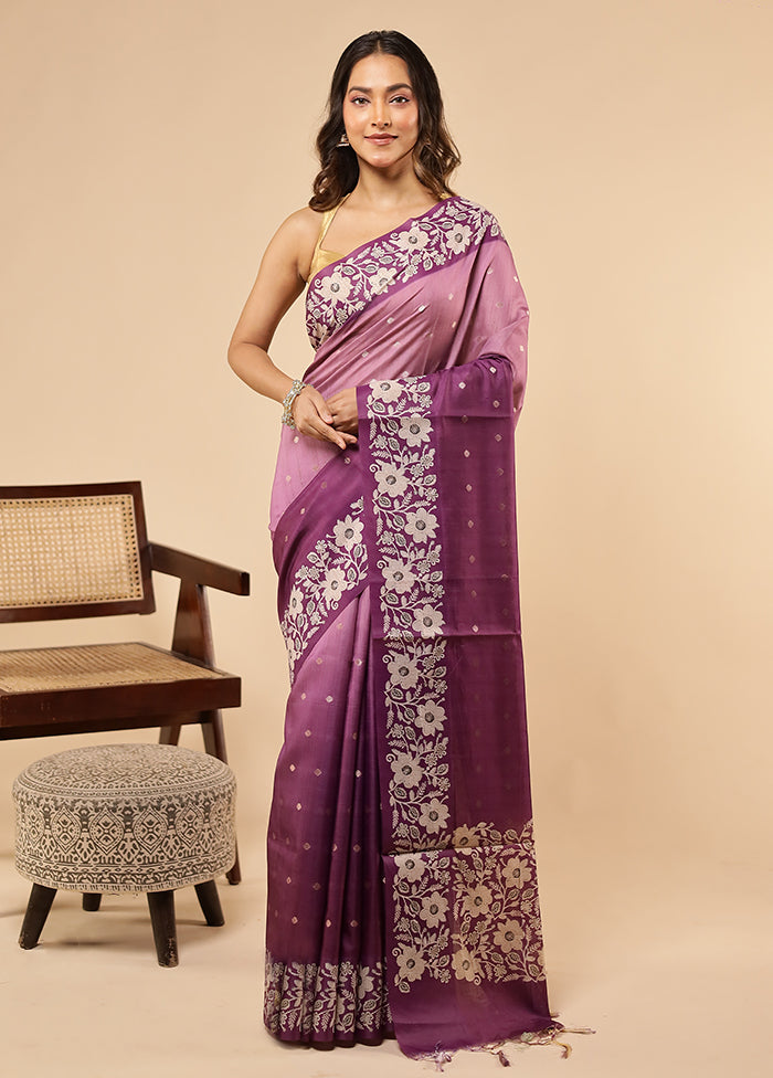 Purple Dupion Silk Saree With Blouse Piece