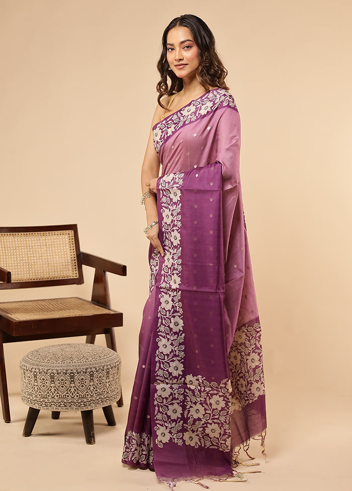 Purple Dupion Silk Saree With Blouse Piece