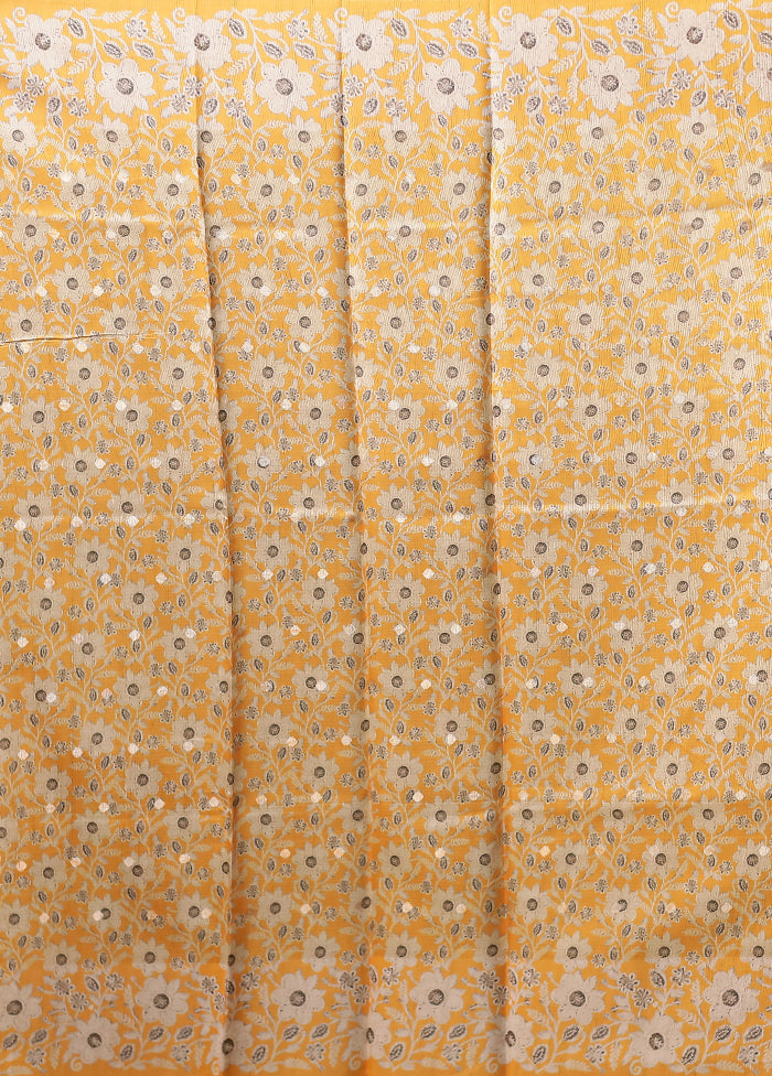Yellow Dupion Silk Saree With Blouse Piece