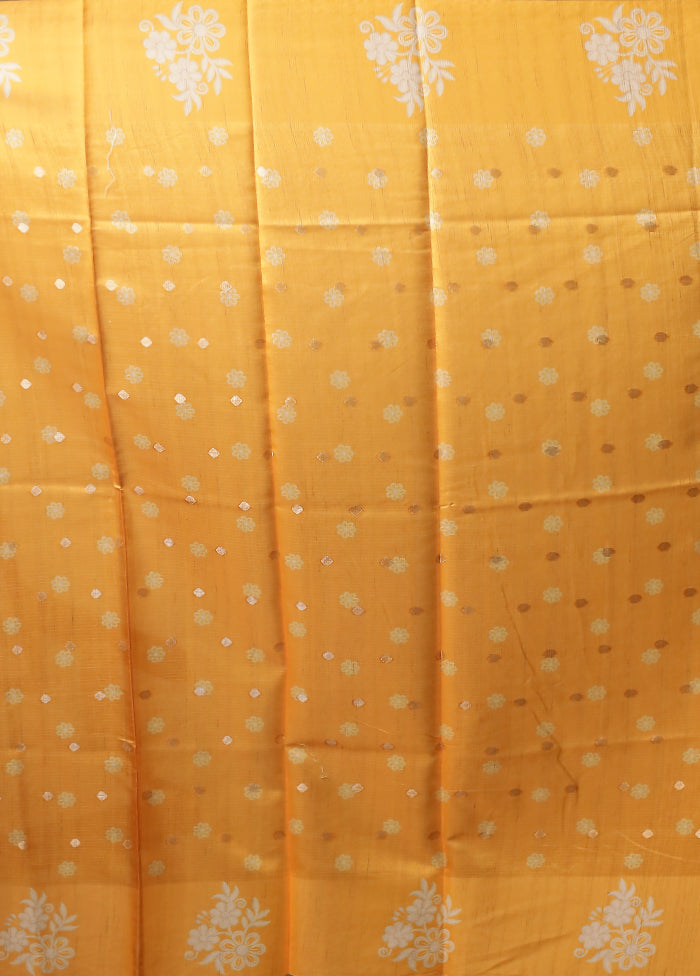 Yellow Dupion Silk Saree With Blouse Piece