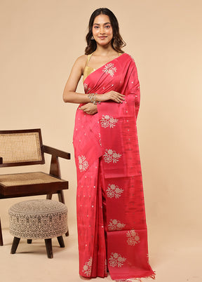 Pink Dupion Silk Saree With Blouse Piece