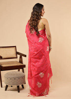 Pink Dupion Silk Saree With Blouse Piece