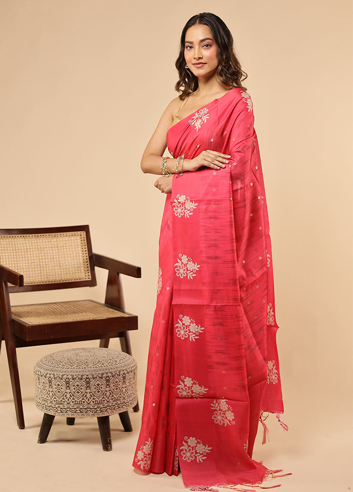 Pink Dupion Silk Saree With Blouse Piece