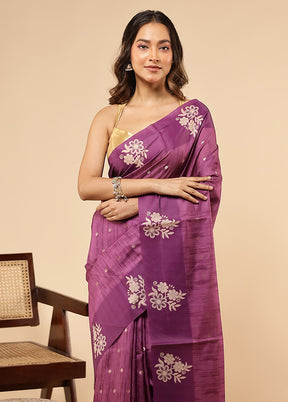 Purple Dupion Silk Saree With Blouse Piece