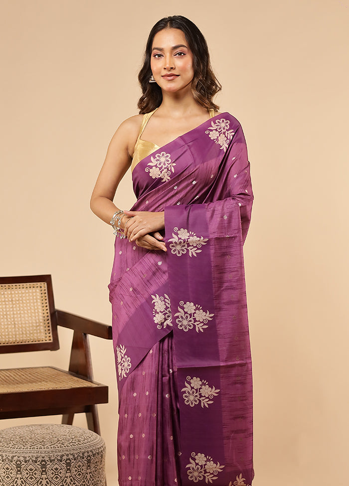 Purple Dupion Silk Saree With Blouse Piece