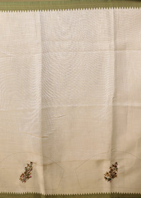 Cream Linen Silk Saree With Blouse Piece