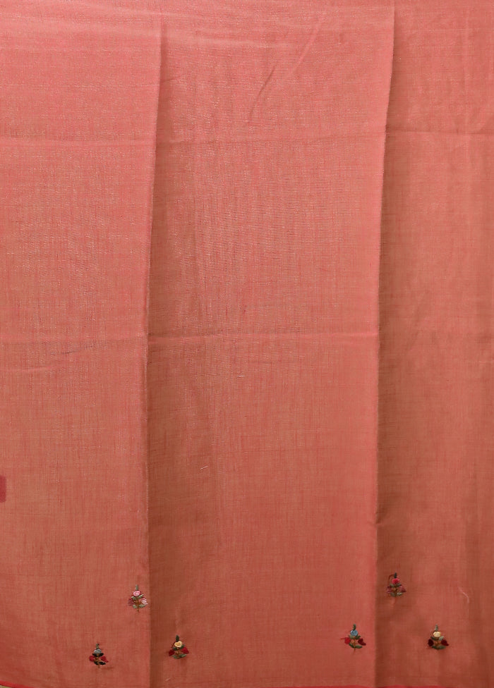 Cream Linen Silk Saree With Blouse Piece