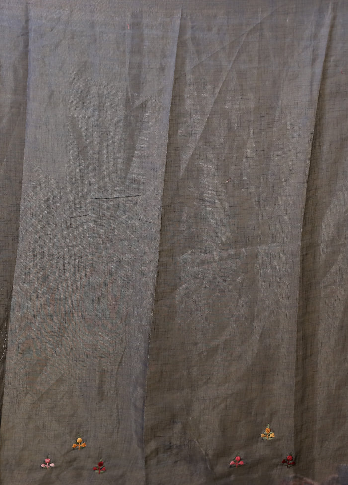 Cream Linen Silk Saree With Blouse Piece
