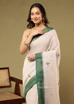 Cream Linen Silk Saree With Blouse Piece