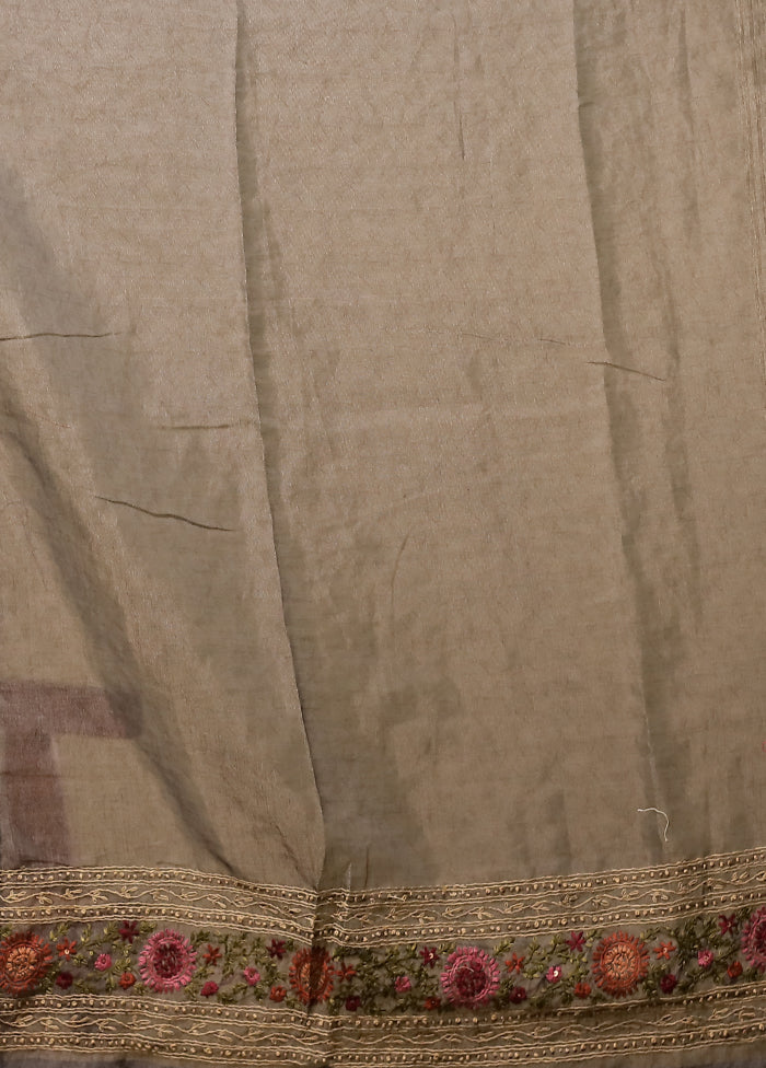 Grey Linen Silk Saree With Blouse Piece