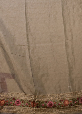 Grey Linen Silk Saree With Blouse Piece