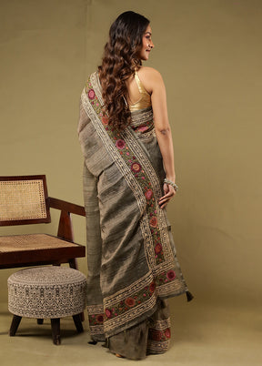 Green Linen Silk Saree With Blouse Piece