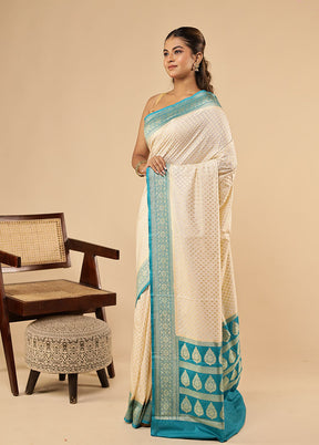 Cream Dupion Silk Saree With Blouse Piece