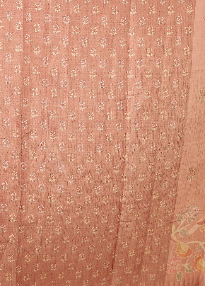 Pink Linen Silk Saree With Blouse Piece