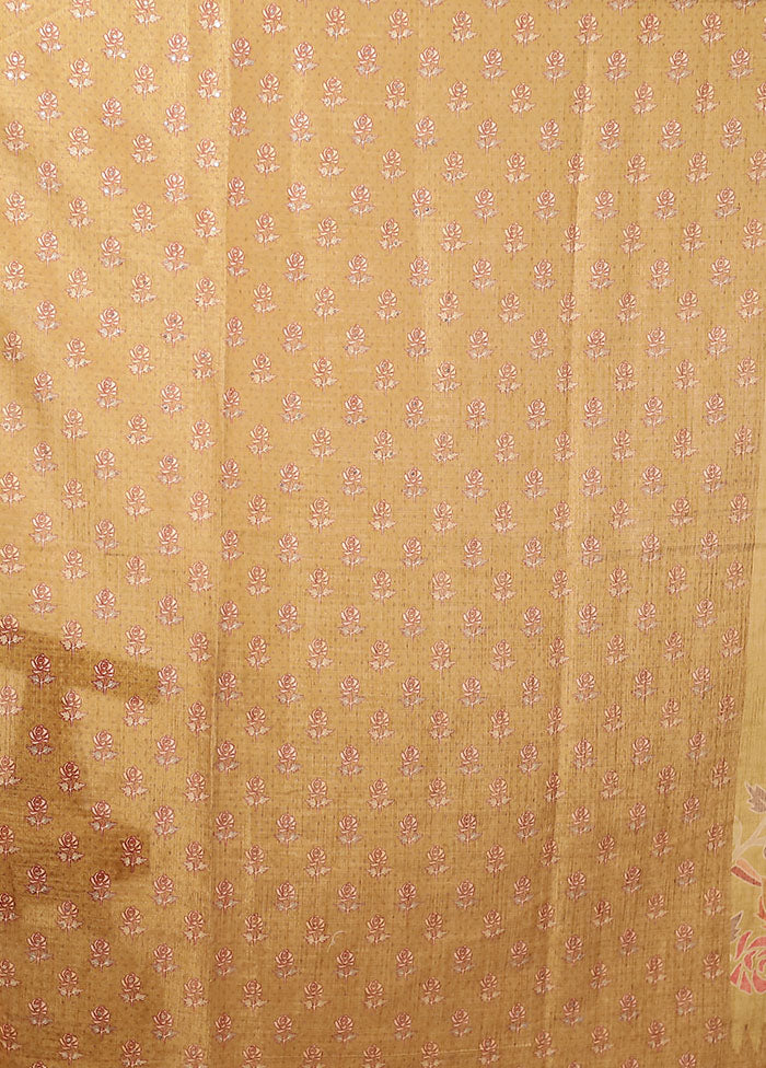 Yellow Linen Silk Saree With Blouse Piece