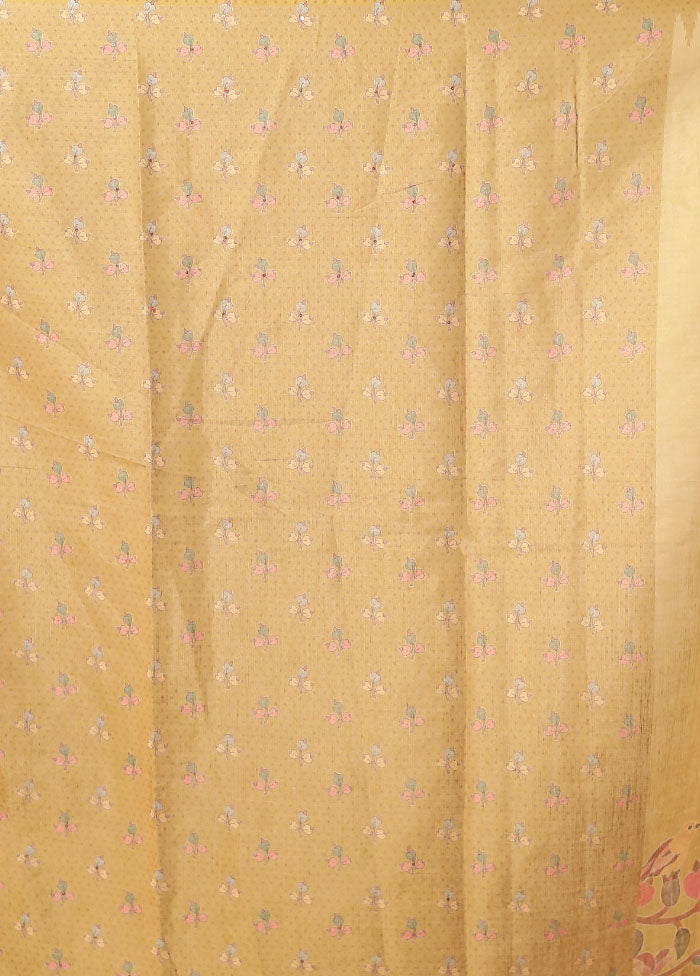 Yellow Linen Silk Saree With Blouse Piece