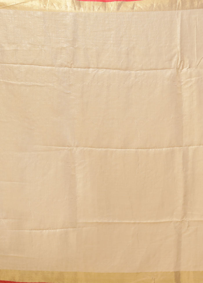 Cream Linen Silk Saree With Blouse Piece