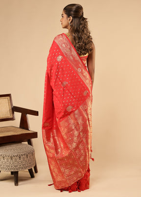 Red Dupion Silk Saree With Blouse Piece