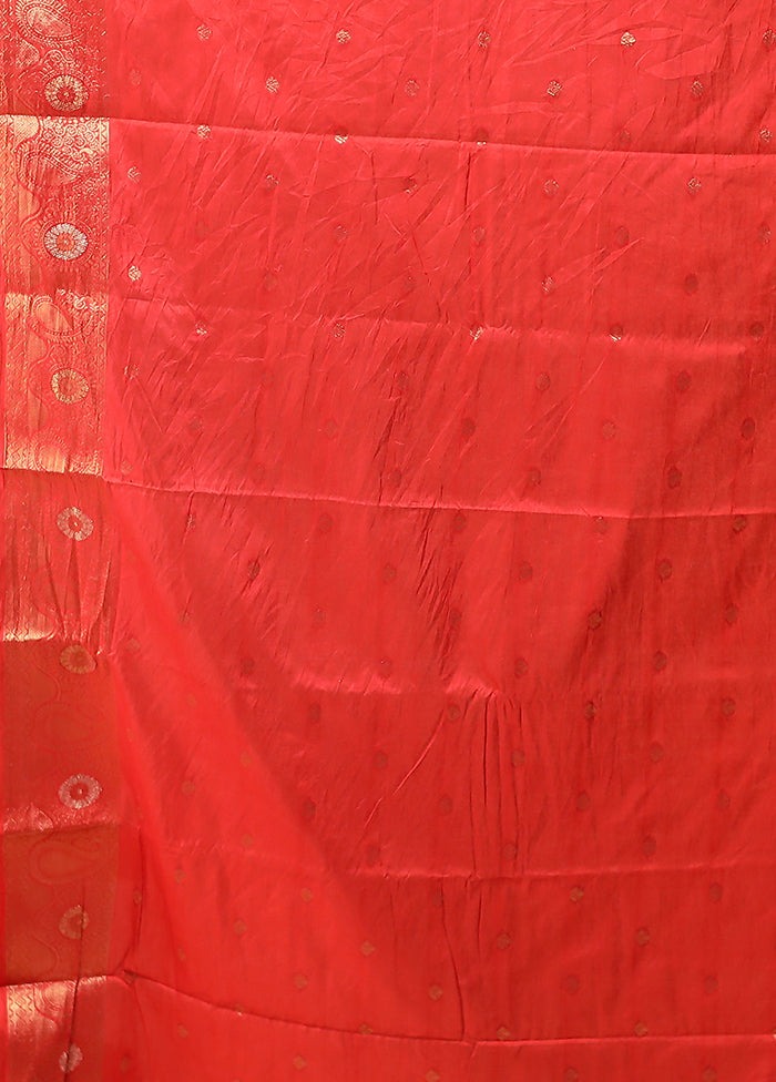 Red Dupion Silk Saree With Blouse Piece